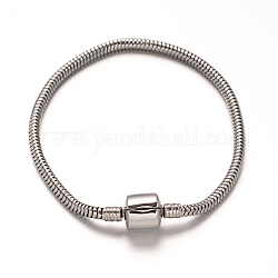 304 fabrication de bracelet de chaînes de serpent rondes en acier inoxydable de style européen, fermoirs européennes, couleur inoxydable, 190x3mm