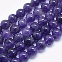 Chapelets de perles en améthyste naturelle, ronde, 10mm, Trou: 1mm, Environ 40 pcs/chapelet, 15.5 pouce (39.3 cm)