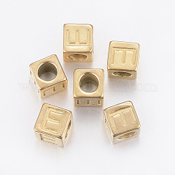 Perles européennes de lettre avec gros trou en 304 acier inoxydable, trou horizontal, cube avec letter.e, or, 8x8x8mm, Trou: 5mm