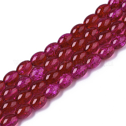 Trasparente perle di vetro crackle fili, ovale, firebrick, 8x5.5~6mm, Foro: 1 mm, circa 100pcs/filo, 31.4 pollice