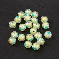 Placage uv perles d'émail acrylique irisé arc-en-ciel, rond avec empreinte de patte de chat, jaune, 15~16mm, Trou: 2.3mm