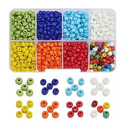 8 couleurs perles de rocaille en verre, opaque graine de couleurs, ronde, couleur mixte, 4mm, Trou: 1.5mm, environ 15g / couleur