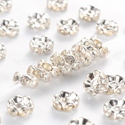 Abalorios de latón Diamante de imitación espaciador, Grado B, Claro, color plateado, tamaño: aproximamente 6 mm de diámetro, 3 mm de espesor, agujero: 1 mm