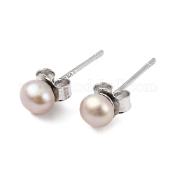 Orecchini a bottone con perle rotonde di perle naturali, con veri reperti in argento sterling placcati platino 925, cardo, 14x4~5mm