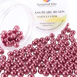 Pearlized Glass Pearl Round Beads, Dyed, Dark Red, 8mm, Hole: 0.7~1.1mm, about 200pcs/box