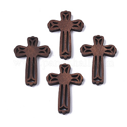 Natural Wood Cabochons, Dyed, for Religion, Cross, Coconut Brown, 45.5x32x5mm
