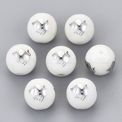 Perles en verre electroplate, rond avec motif de constellations, platinée, taurus, 10mm, Trou: 1.2mm