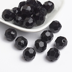 Perline acrilico opaco, tondo sfaccettato, nero, misura:circa14mm  di diametro, Foro: 2 mm