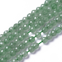 Естественный зеленый авантюрин бисер нитей, граненые, круглые, 4x3.5~4 мм, отверстие : 0.4 мм, около 97~110 шт / нитка, 15~16 дюйм (40~40.7 см)