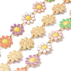 304 Gänseblümchen-Gliederketten aus Edelstahl mit Emaille, ungeschweißte, golden, Farbig, 14x10x1 mm