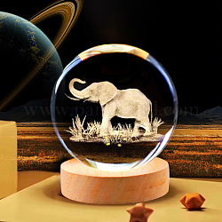 Glas 3D lasergravierte Elefanten-Kristallkugel mit Holzständer, für die Desktop-Dekoration zu Hause, Transparent, 60 mm