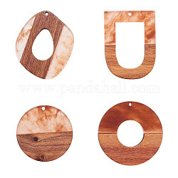 Resin & Wood Pendants, Mixed Shape, Coconut Brown, 38x3.5mm, Hole: 2mm, 8pcs/box
