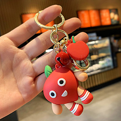 Porte-clés en plastique PVC, avec porte-clés en alliage et fermoirs pivotants à pince de homard, fruit, Modèle de pomme, porte-clés pomme : 11.5cm