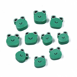 Handmade Polymer Clay Beads, Frog, Sea Green, 8~10x7.5~10x3.5~4mm, Hole: 1.2mm