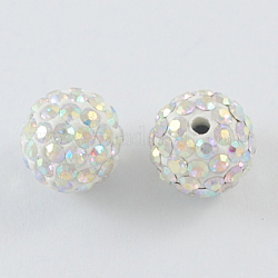 Perles de boule pavé disco , Perles de strass en argile polymère, ronde, cristal ab, 8mm, Trou: 1mm