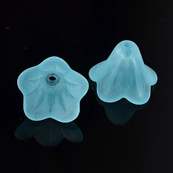 Translucent en acrylic, style mat, bouchons fleur de perles, bleu profond du ciel, 14x10mm, Trou: 2mm, environ 1300 pcs/500 g