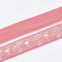 Piatto corda elastica, forma di fenicottero e modello di palma da cocco, rosa caldo, 15~16x1mm, circa 3.28 iarde (3 m)/rotolo