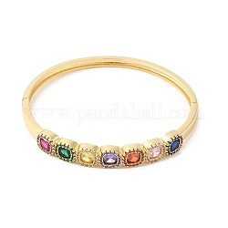 Bracelet carré à charnière avec zircone cubique colorée, bijoux en laiton pour femmes, véritable 16k plaqué or, diamètre intérieur: 2-1/4x2 pouce (5.75x5.2 cm)