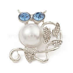 Spilla con strass e plastica ABS con perla imitazione gufo, distintivo in lega per vestiti zaino, colore argento placcato, 31.2x30x14.5mm