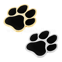 SUPERFINDINGS 2 Sets 2 Colors Self Adhesive Alloy Cat Stickers, Bear Paw Print, Mixed Color, 64.5x60x2.5mm, 1 set/color