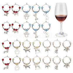 Nbeads 24 Stück Weinglasanhänger im tibetischen Stil, Knochen-/Hundepfotenabdrücke/Hundewein-Anhänger mit Acrylperlen, Ringen, Tassenanhängern für Gläser, Becher, Weinprobe, Partygeschenk