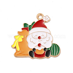 Noël alliage thème pendentifs émail, or clair, le père noël, 25x26x1.5mm, Trou: 1.6mm