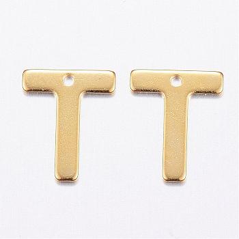 Encantos de 304 acero inoxidable, carta, encantos iniciales, letter.t, 11x6~12x0.8mm, agujero: 1 mm