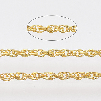 Паяные латунные покрытые железные веревочные цепи, с катушкой, золотые, 2x1.4x0.3 мм, около 39.37 фута (12 м) / рулон
