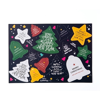 Feuille d'étiquettes volantes de Noël, étiquettes-cadeaux suspendues de Noël, pour les cadeaux de pâtisserie de fête de Noël, formes mixtes, colorées, 25.5x18 cm