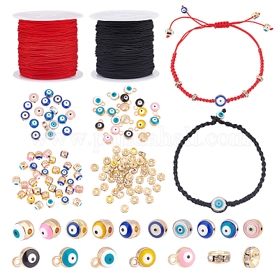 PH PandaHall 122pcs Evil Eye Beads Jewelry Making Bracelet Making Kit with  Enamel Evil Eye Beads Spacer Beads Black Red Thread for Mexican Bracelets
