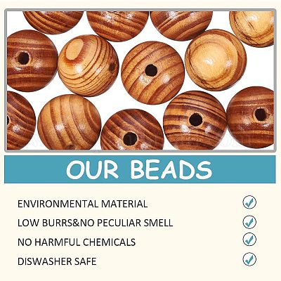 100pcs Natural 10mm Painted Wooden Beads Round Loose Beads Bulk