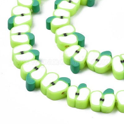 Handmade Polymer Clay Bead Strands, Apple Slice, Light Green,  6~12x7~11x4~4.5mm, Hole: 1.6mm, about 38~40pcs/strand, 12.99 inch~15.55  inch(33~38.5cm)