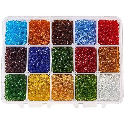 PandaHall 1 Box Transparent Colours Glass Seed Beads Round Seed Beads Mixed Color Loose Charms for Jewelry Making 2cm SEED-PH0002-11-1