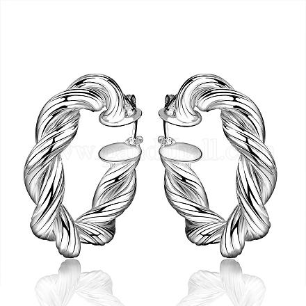 Orecchini grandi da donna orecchini a cerchio intrecciati in ottone placcato argento EJEW-BB07970-1