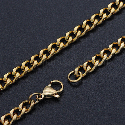 Men's 201 Stainless Steel Cuban Link Chain Necklaces NJEW-T012-04A-51-G-1