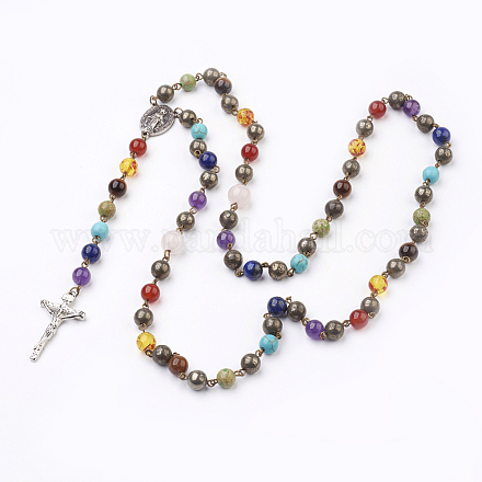 Natural & Synthetic Mixed Stone Pendant Necklaces NJEW-JN02095-02-1