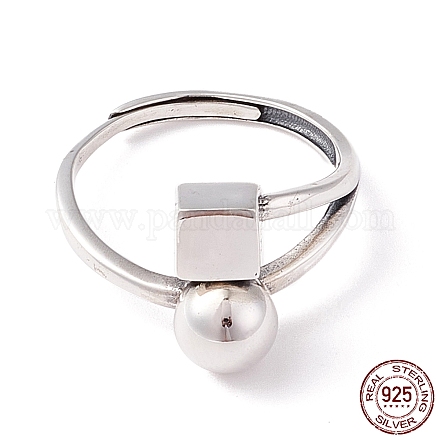 Cube & Round Beads 925 Sterling Silver Adjustable Ring for Women STER-G032-10AS-1