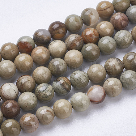 Chapelets de perles de feuille d'argent en jaspe naturel G-J364-04-6mm-1
