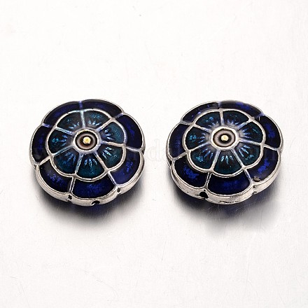 Flat Round Antique Silver Plated Alloy Enamel Beads ENAM-J609-01AS-1