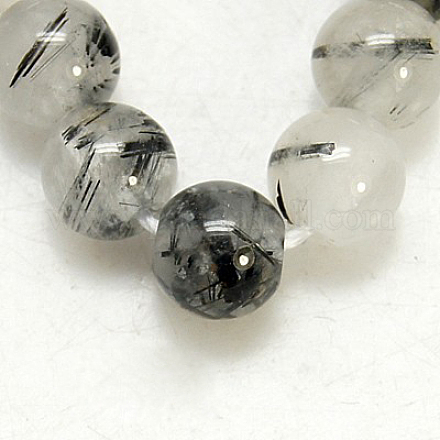 Natur schwarz Rutilquarz Perlen Stränge X-G-D295-14mm-1