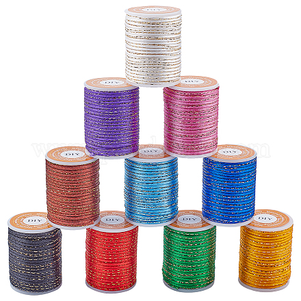 OLYCRAFT 43 Yard Rattail Satin Nylon Trim Cord 1.5mm Polyester Chinese Knotting Cord with Gold Metallic Cord for Necklace Bracelet Beading Cord - 10 Colors OCOR-OC0001-01-1