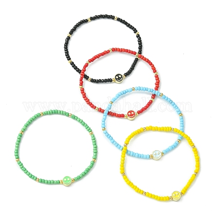 Set di braccialetti elasticizzati con perline di perline di vetro da 5 pz e 5 colori BJEW-TA00322-1