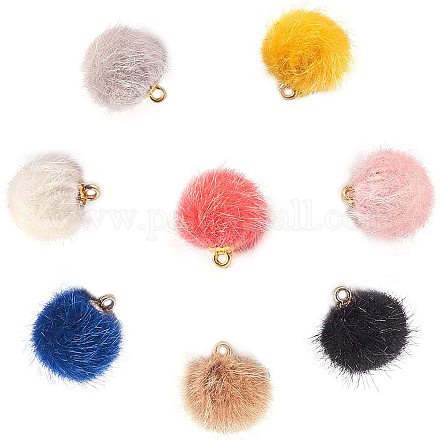 PandaHall Elite 80pcs 8 Colors Fabric Fur Metallic Pompoms Earrings Charms DIY Fluffy Ball for Tassel Earrings Charm Pendant Jewelry Making WOVE-PH0001-07-1