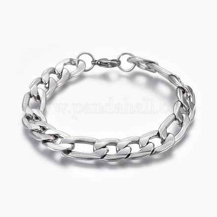 304 Stainless Steel Figaro Chain Bracelets BJEW-L634-08P-1