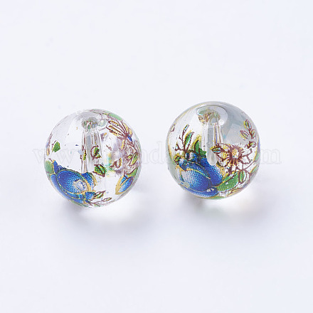 Flower Picture Printed Glass Beads GLAA-E399-10mm-F01-1