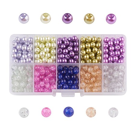 Jardín de lavanda mixto crackle vidrio y cristal pearl bead conjuntos HY-X0009-6mm-01-1