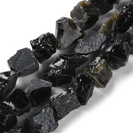 Hebras de cuentas de obsidiana natural en bruto y en bruto G-B065-C20-1