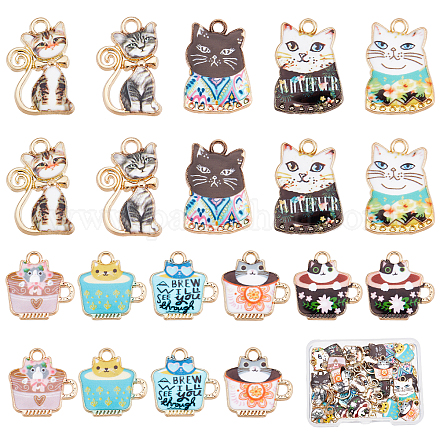 SUNNYCLUE 1 Box 40Pcs 10 Styles Cat Enamel Charms Coffee Cup Charm Bulk Alloy Kitten Charm Cute Pets Tea Cups Charm for Jewelry Making Charms DIY Necklace Earrings Keychain Bracelet Craft Supply ENAM-SC0002-82-1