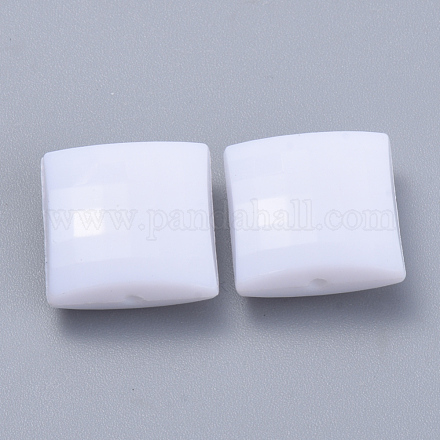 不透明なアクリルビーズ  多面カット  正方形  ホワイト  10x10x4.5mm  穴：1mm  約1408個/500g SACR-S300-19A-01-1