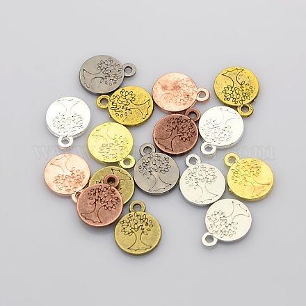 Flat Round with Tree of Life Plating Zinc Alloy Pendants PALLOY-N0104-02-1